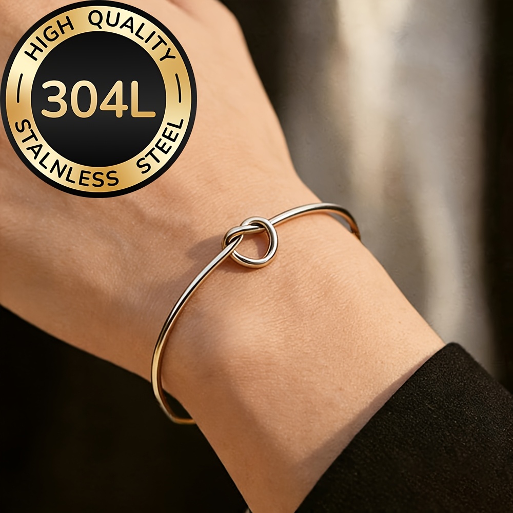 Women's 18K Gold-Plated Adjustable Heart Knot Bangle Bracelet